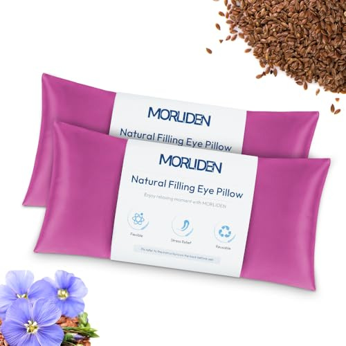 Eye Pillows for Relaxation, Yoga Eye Pillow for Meditation, Microwavable Weighted Eye Pillow for Yoga, Moist Heat & Cold Eye Compress No Scent (Rose Red) - 2 Pack