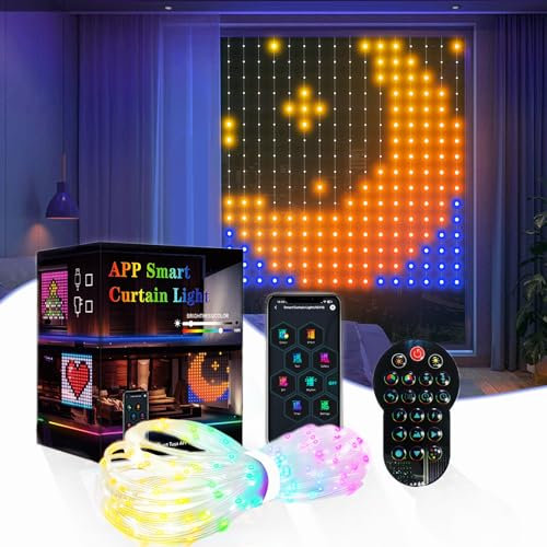 Domigard 256 LED Intelligent Light Curtain RGB 4040 Adjustable,1.6Mx1.6M Curtain Fairy Lights Remote Control and APP Control,IP65 Waterproof,for Bedroom Outdoor Party Bar Terrace[Energy Class A]
