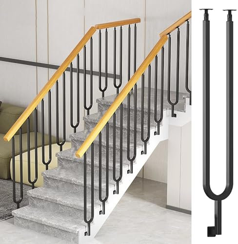Adjustable Side Mount Balusters Spindle Post Handrail Railing Kit for Staircase Deck Platform Porch Indoor Attic Space Saving Design with Screws Included (Black 100cm)