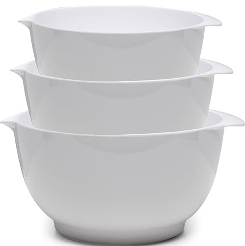 ZAROCRUS Nesting Mixing Bowls Set, 3 Piece White Melamine Serving Bowls Set
