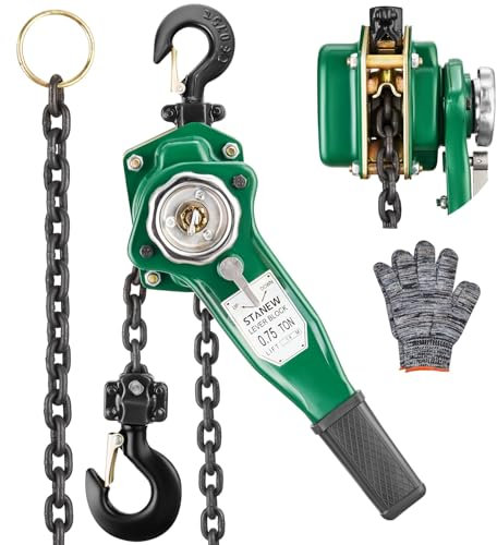 STANEW Polipasto de Cadena Manual, 0.75T, Cabrestante de Palanca Manual，Cadena G80, 1.4 m de Elevación Máxima, Polipasto industrial de Cadena
