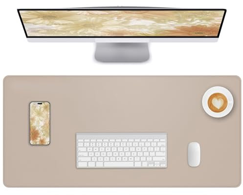 Lllunimon Groß Leder Schreibtischunterlage Beschützer Mauspad PU Leather Desk Mat Large Mouse Pad Rutschfest Tischmatten Mausmatte Wasserdicht Schreibblock für Büro und Zuhause (Beige, 120x43cm)