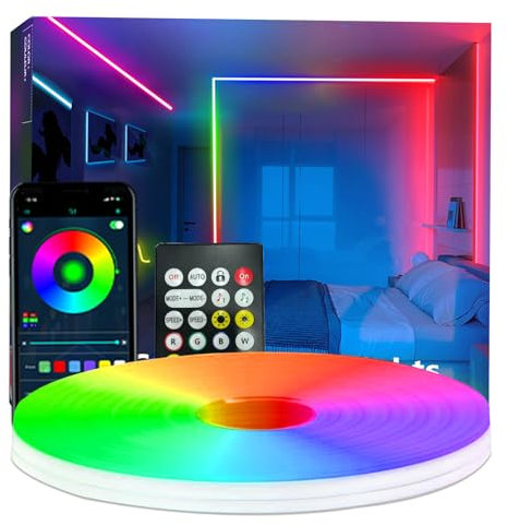Bvokon 10M Neon Rope Lights,RGB+IC Flexible Led Light Control with App/Remote,Color Changing,IP65 Outdoor Waterproof,Music Sync Light Strip for Bedroom