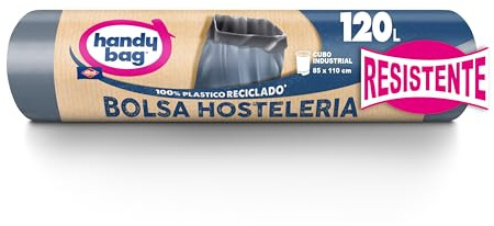 Handy Bag Bolsas de Basura 120L Industrial, Extra Resistentes, No Gotean, 100% Material Reciclado, 8 Bolsas