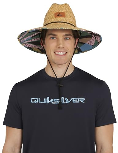 Quiksilver Men's Wide Brim Outdoor Lifeguard Straw Sun Hat, Sea Spray, Small/Medium