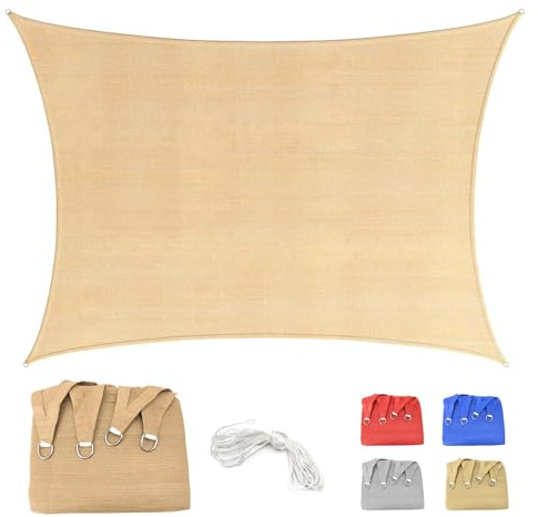 Tenda A Vela 4x4.5m Rettangolare Vela Ombreggiante HDPE Traspirante, Protezione Raggi UV 95%, per Feste All'aperto in Terrazza Piscina Giardino, con Corda, Beige