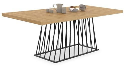 IDMarket - Table à Manger Extensible Rectangle Yuna 6-10 Personnes Plateau Bois et Pied Filaire en métal Noir 160-200 cm