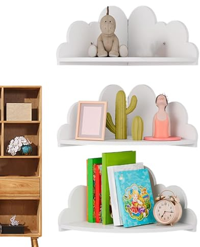TyCylKu Juego de 3 estantes esquineros flotantes de Madera de 25,5 x 25,5 x 16 cm, Estante de Esquina, Estante de exhibición de Nube pequeño para niños, estantería de Pared de Nubes, estantes