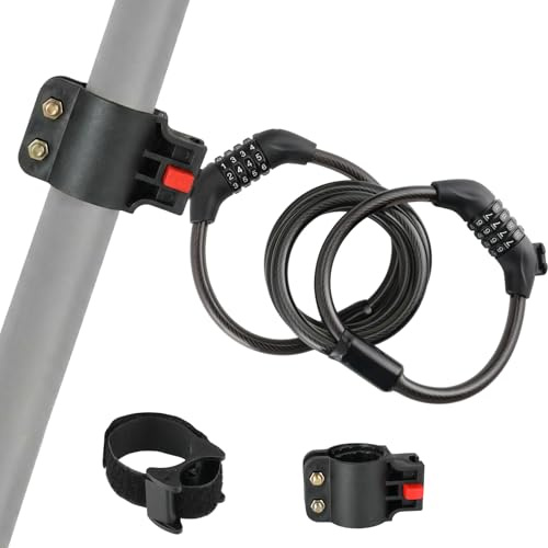 TLGREEN Cadenas Trotinette Electrique, Antivol Câble Double Cadenas avec Support, Chaîne Antivol Vélo 125 CM, 4-Chiffres Cadenas Code Velo Antivol, pour Vélos, Motos, Trotinette Electrique