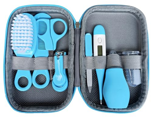 Kit de Aseo para bebés, Kit de Aseo y Cuidado de la Salud para bebés de 8 Piezas, Juego de termómetro Seguro para el Cabello y las uñas, Esencial para guardería para recién Nacidos con Estuche de