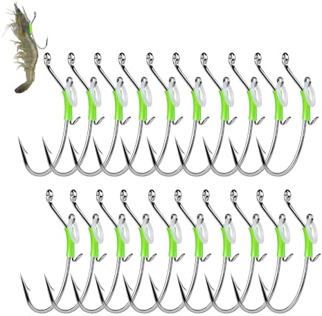Hameçon Crevette Lumineux, Lot de 20 Appât Crevettes à Ressort | Crochet Homard Acier Torsadé, Anti-décrochage, Pointe de Hameçon à Trois Arêtes, Anticorrosion
