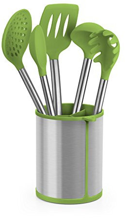 BRA Prior Conjunto de 5 Utensilios de Cocina y carrusel Compuesto Aptos para el Contacto con los Alimentos, Acero Inoxidable, Verde, 14.5x15x37.5 cm
