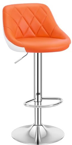 WOLTU Barhocker, Hocker mit Lehne, höhenverstellbar drehbar, gepolsterter Kunstledersitz, rutschfestes Metallfuß, für Küche Hausbar, Orange, BH30or-1