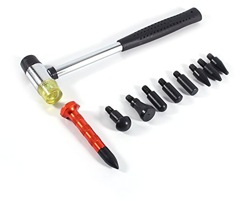 Qiilu Dent Removal Kit Paintless, paintless dent repair tools Paintless Dent Removal Tap Tools Dent Hammer 9 Heads Tap Down Kit Knockdown Tool Paintless Hail Removal