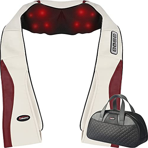 Dawoo Shiatsu Shoulder Massager, Back and Neck Massager with Heating Function, 3D Deep Kneading Massager with Adjustable Speed, Massager can Relieve Muscle Pain