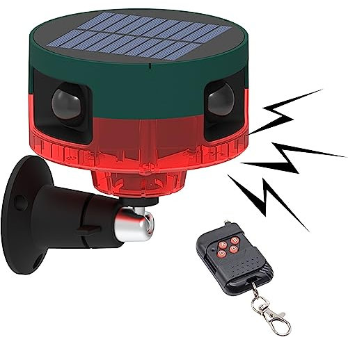 DINOWIN Solar 360 ° PIR Motion Sensor 129db Dog Barking Alarm Wireless Home Security Driveway Alarm Kit with Remote Waterproof DIY Security Alarm for Garage, Farm, Villa, Yard (Red)