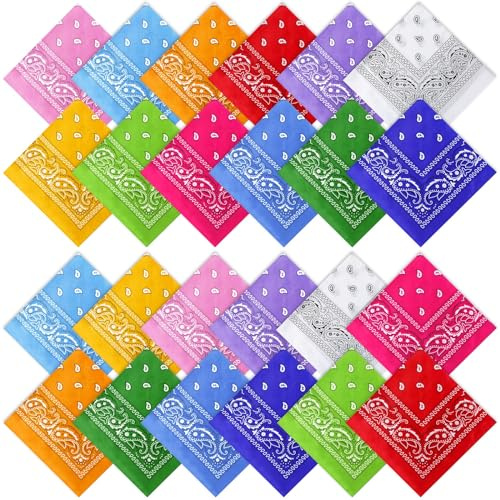 Suhine 24 Pcs Bandanas Bulk for Women Men 22 x 22 Inch Paisley Outdoor Headband Cowboy Handkerchief Summer(Fresh Colors)