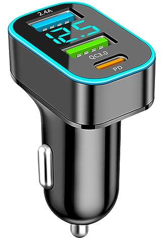 Caricabatteria Auto USB C, 66W Accendisigari Adattatore QC3.0+PD +2.4A USB, con Voltmetro LED, Compatibile con iPhone, Android, Samsung, Tablet, ecc