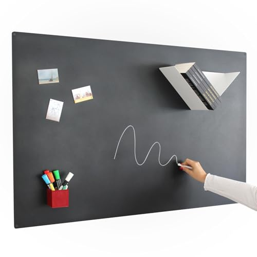 KalaMitica – Magnettavla för väggen, anslagstavla för magneter – skrivbar med krita och avtorkningsbar – svart antracit – 114 x 74 cm