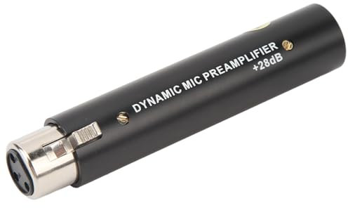 Preamplificador de micrófono en línea, amplificador de micrófono portátil para micrófonos dinámicos, hasta +28dB, ganancia de preamplificador de micrófono para estudio, podcasts