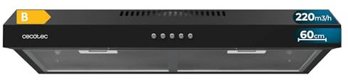 Cecotec Campana Extractora 60cm de Ancho Bolero Flux CM 602200 Black B. Potencia Succión 220m3/h, Motor 70W, Bajo Consumo, Control Mecánico, 3 Niveles de Potencia, Acabado en Negro