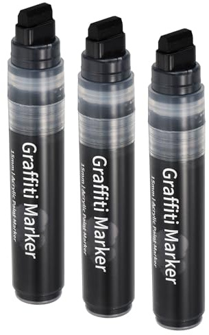 PATIKIL 3 Pcs Graffiti Markers, 15mm Black Poster Markers Thick Acrylic Paint Markers Pen Big Permanent Markers Large for Rock Painting Stone Glass Wood Canvas Poster Sign Ceramic