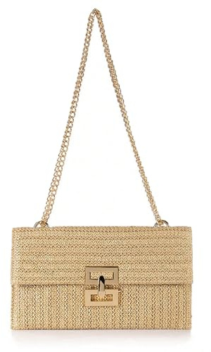 TOFBS Sac de Plage Femme à Main Bandoulière Pochette Paille Tressée Chaîne Dorée Sac Épaule Ceremonie Mariage Soirée Cabas Portable Élégant