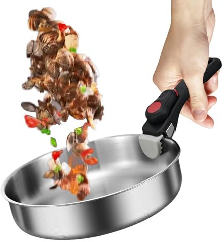 Sartén Antiadherente, Wok De Acero Inoxidable 316, Sartén De Acero Inoxidable Con Mango Extraíble, Ollas Y Sartenes Cocina Portátil Antiadherente, Sartén Sin Recubrimiento Para Exteriores Y RV