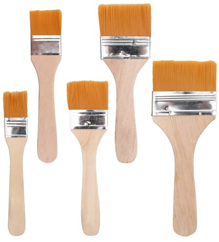 Lot de 5 Pinceaux,Pinceau Peinture,Pinceau Peinture Mur,Poils en Nylon, Pinceau Plat à Manche en Bois, pour Peinture à l'huile, Peinture Acrylique, Différentes Tailles