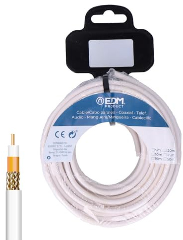 Zarivy Carrete de cable coaxial apantallado de cobre de 5 m, ideal para conexiones de televisión y sistemas de antena.