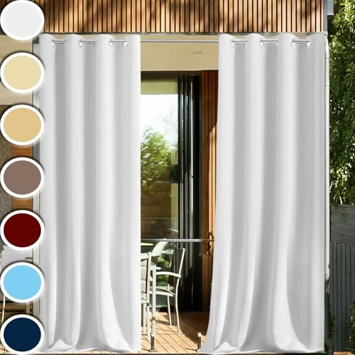 HUAXIQUE Rideau Exterieur Terrasse Blanc Anti UV Imperméable Isolation Thermique Résistant aux intempéries Rideau pour Terrasse Exterieur Balcon Pergola Patio 90x200cm