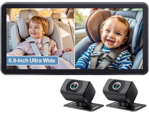 2-Kids Baby Car Camera for Seat: 6.9 Inch Ultrawide Display with Two Cameras Rear Facing - USB Powered Backseat Camera HD 1080P Easy to Install by Tomoia