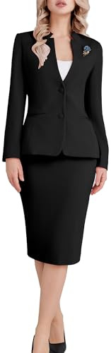Kelyaa Women's 2 Piece Suit Skirt Set Business Office Work Blazer Jackets and Pencil Skirt with Slit Black