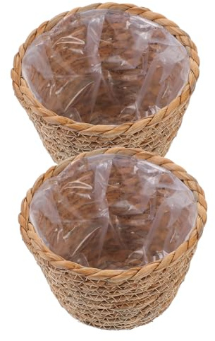 ROMISBABA Lot De 2 Paniers à Plantes D'intérieur Tressés en Paille, 13 Cm x 9 Cm, Paniers Rustiques pour Composition De Fleur Et Décoration Maison