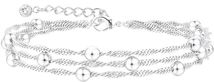 FIOROYAL Bracelet Femme Argent Sterling 925 -Réglable Bracelets Empilable Perles Bracelet Argent Triple Couche - Bijoux Tendance Cadeau pour Femme Filles S2