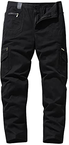 Pantalon cargo en jean pour homme - Coupe décontractée avec taille élastique - Pantalon de travail avec poches zippées - Jeans vintage hip-hop - Pantalon de survêtement avec plusieurs poches, Noir , M