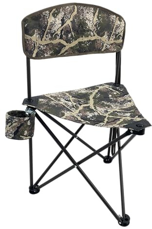 Black Sierra Elevation Tri-Pod Stool with Backrest, Lightweight, Folding Chair, for Camping, Hunting, and Fishing, Steel Frame Supports 225 LBS (Ranger Camo)