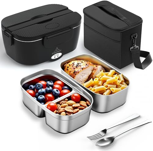 ESOHOT Fiambrera Electrica,120W Taper Electrico para Comida Calentamiento Ultrarrápido 3 en 1 Lonchera Electrica Trabajo 12V/24V/230V Para Viajes, Trabajo, Coche, Camión (1,5L x 2)