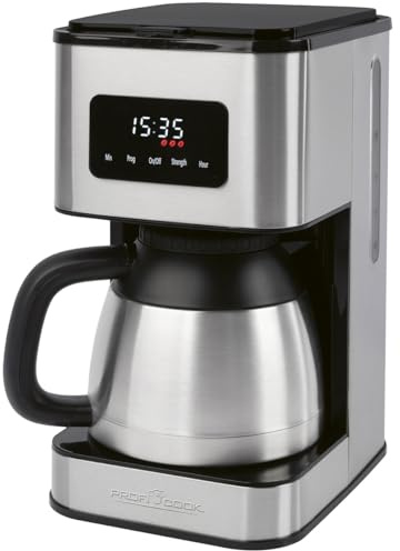 ProfiCook® Kaffeemaschine mit Thermoskanne | für bis zu 10 Tassen Kaffee | Aromawahl | Tropfstopp | mit Uhrzeit-Anzeige | Filterkaffeemaschine Edelstahlgehäuse | 900W | Kaffeemaschine | PC KA 1300
