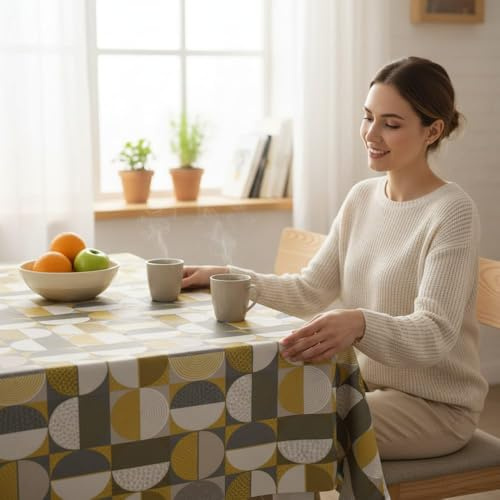 ECOMMERC3 | Mantel Hule Mesa Rectangular Tamaño 250x140 cm - Estilo, Durabilidad y Fácil Limpieza para tu Mesa - Mantel Hule Impermeable y Antimanchas - Meno Amarillo