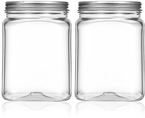 FdcLixuvol - Barattoli di plastica da 24 once con coperchi, barattoli Mason quadrati in plastica trasparente, barattoli per alimenti vuoti riutilizzabili, contenitori ricaricabili con coperchi per