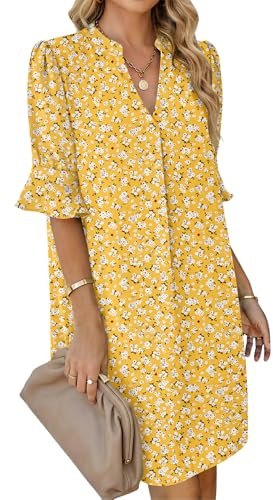 AUSELILY Summer Dresses for Women V Neck Casual Shirt Dress Loose Fit