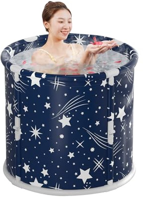 Bañera portátil: ahorro de espacio plegable, estructura estable reforzada, construcción de nailon duradera, diseño cómodo para exteriores | Ideal para acampar, viajar, uso doméstico, bañarse y relajar