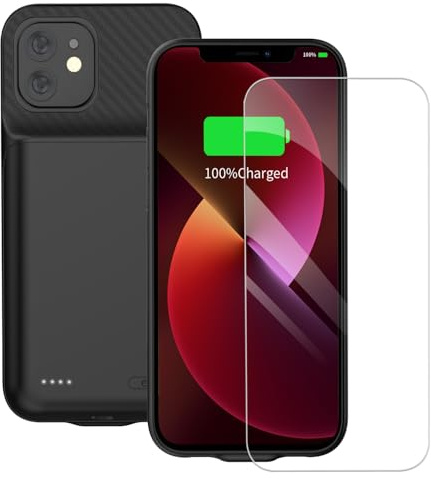 YISHDA Funda de batería para iPhone 14/13/13 Pro, funda de carga portátil recargable de 13800 mAh, funda protectora de batería con cargador y protector de pantalla, color negro