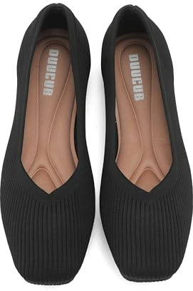 DUUCUB Women's Flats Shoes Women Comfortable Dress Shoes Squared Toe Flats Ballet Mesh Knit Flat Dressy Slip on Business Casual Shoes for Women Black Size 7