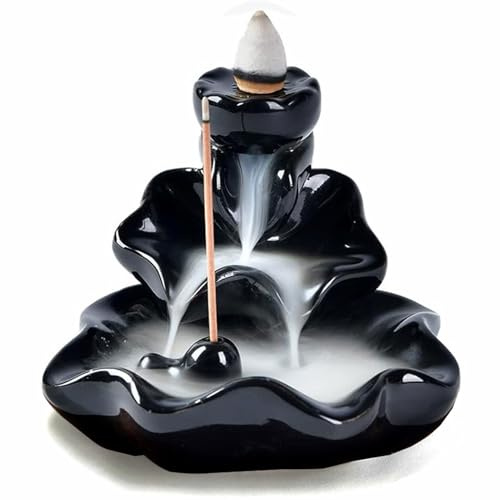 Waterfall Incense Burner, Lotus Backflow Incense Holder Ceramic Censer Cones Sticks Porcelain Holder with 10 Free Mixed Aromatherapy Cones