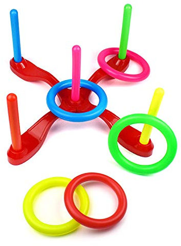 YAAVAAW Kunststoff-Ringwurfspiel, Quoits Wurfspiel-Set (mit 5 Punktespitzen + 5 Punktringen + 2 Kreuzarmen für Kinder und Erwachsene, Indoor-Outdoor-Aktivitäten, Partyzubehör, lustiges Spielzeug,