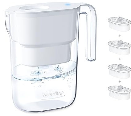 Waterdrop Elfin NSF Zertifizierter 2.5L Kühlschrank Wasserfilterkrug mit 4×90 Tage Filterkartusche, Reduziert Fluorid, Chlor und Mehr, BPA Frei, Weiß (Ersatzfilter: WD-PF-01A Plus)