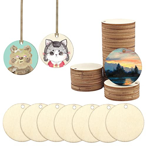 wocpvm 100 dischi in legno per fai da te, dischi rotondi con fori, cerchi per pittura e decorazioni natalizie, 4 cm