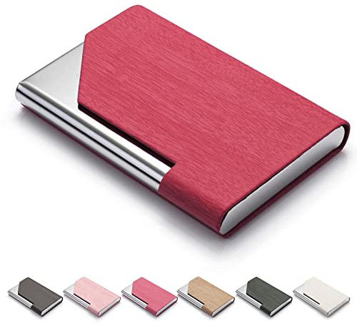 FACATH Porte Cartes de Visite pour Femme, en Cuir synthétique et Acier Inoxydable, Porte-Cartes de Visite en Cuir -Cartes d'identité/Portefeuille avec Fermeture magnétique - Rouge